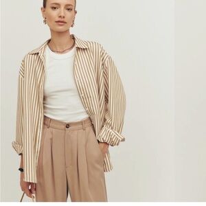 Reformation Beige Striped Button Down Shirt